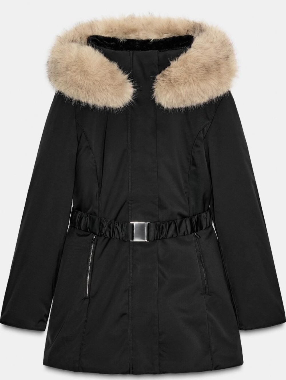 ZARA Women’s Water and Wind Protection Fur-effect Puffer Anorak(Black,US/EUR L) - Picture 10 of 16